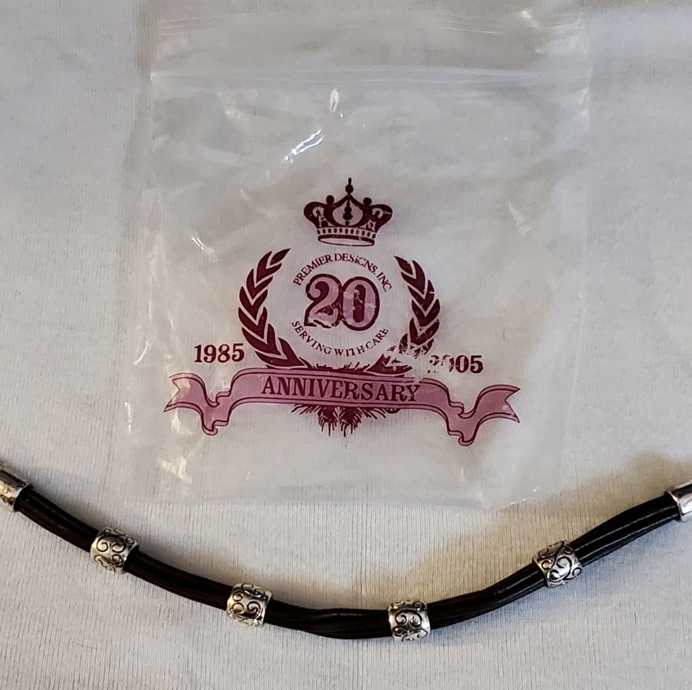 Premier Jewelry faux brown leather and silver tone beaded bracelet